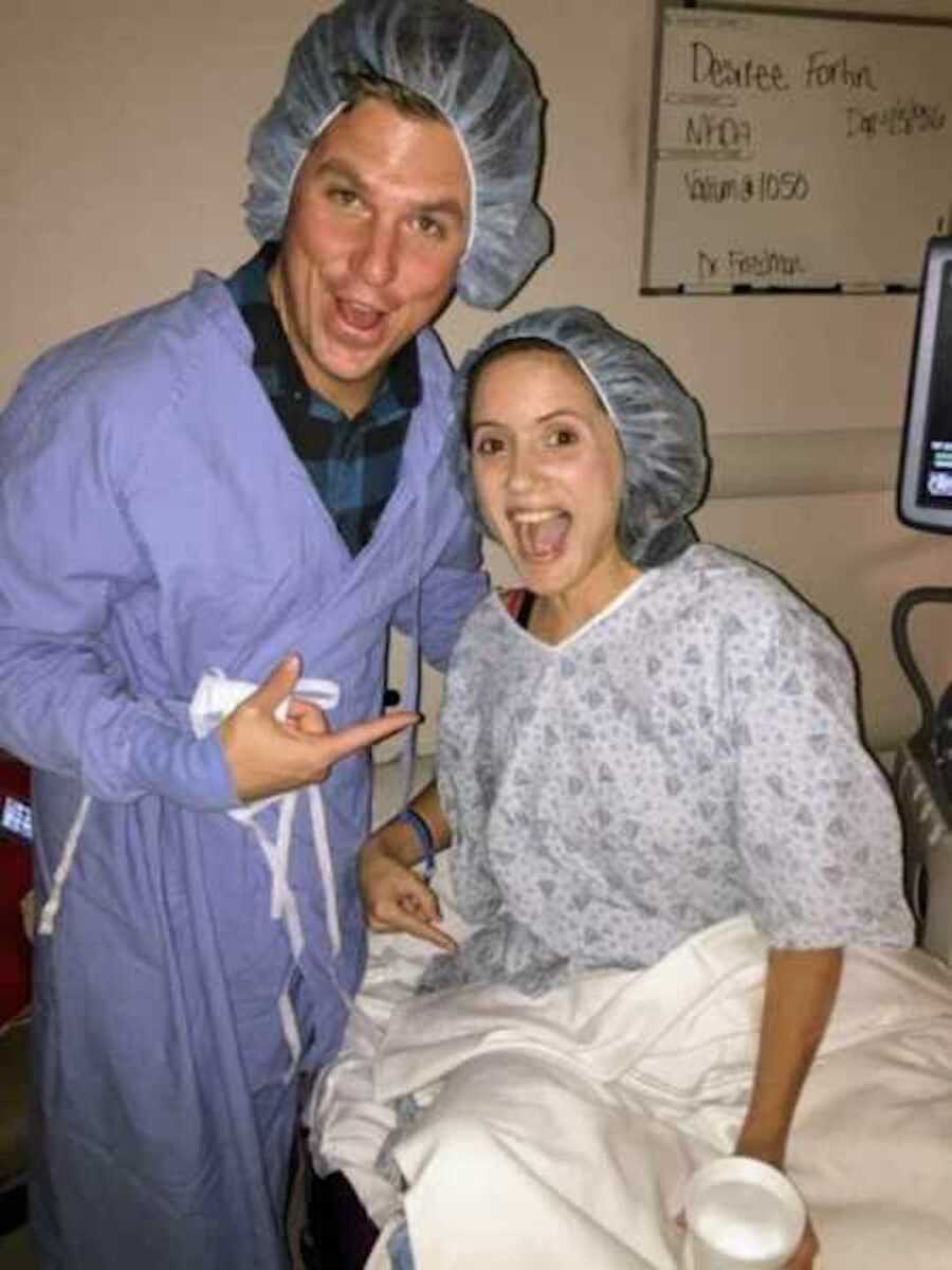 couple smiling in hospital room