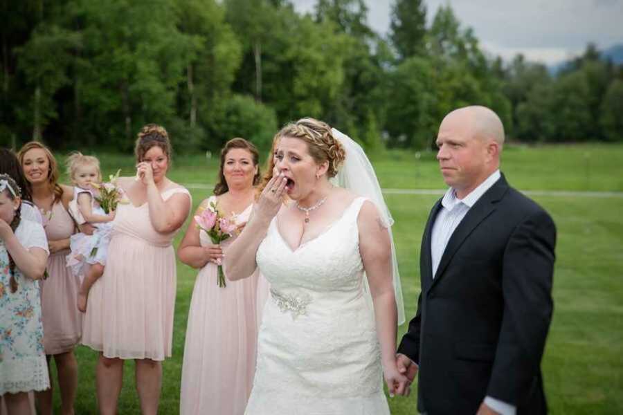 bride surprised at wedding