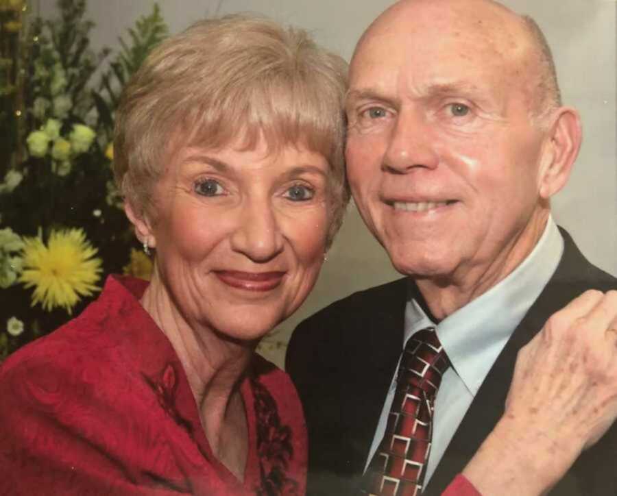 elderly couple smiling together