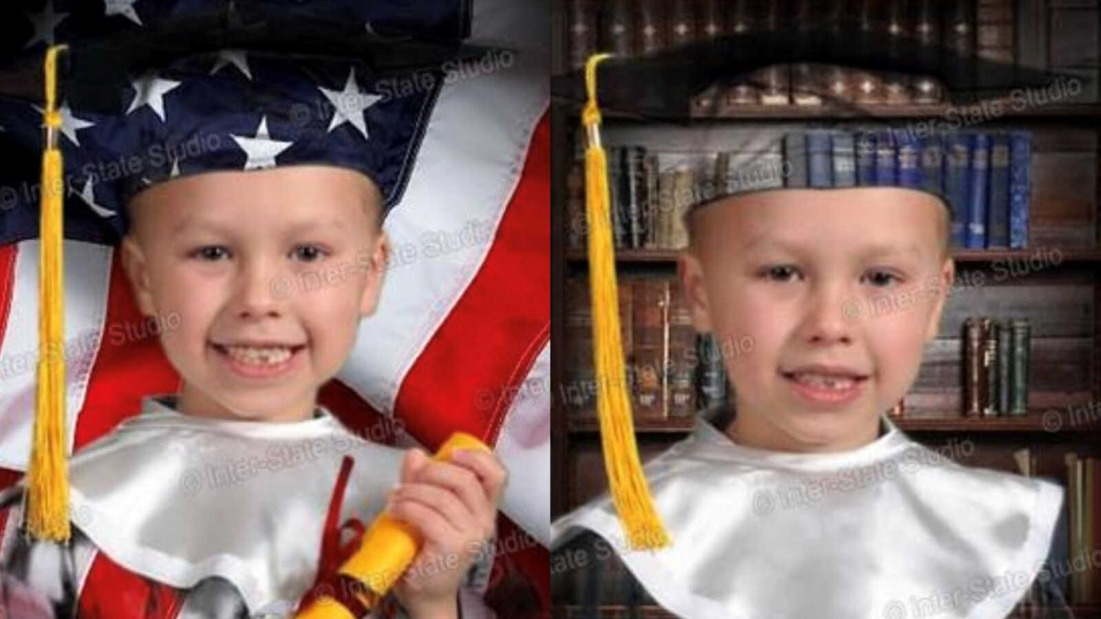 young boy in graduation cap and gown