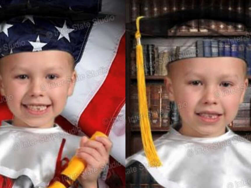 young boy in graduation cap and gown