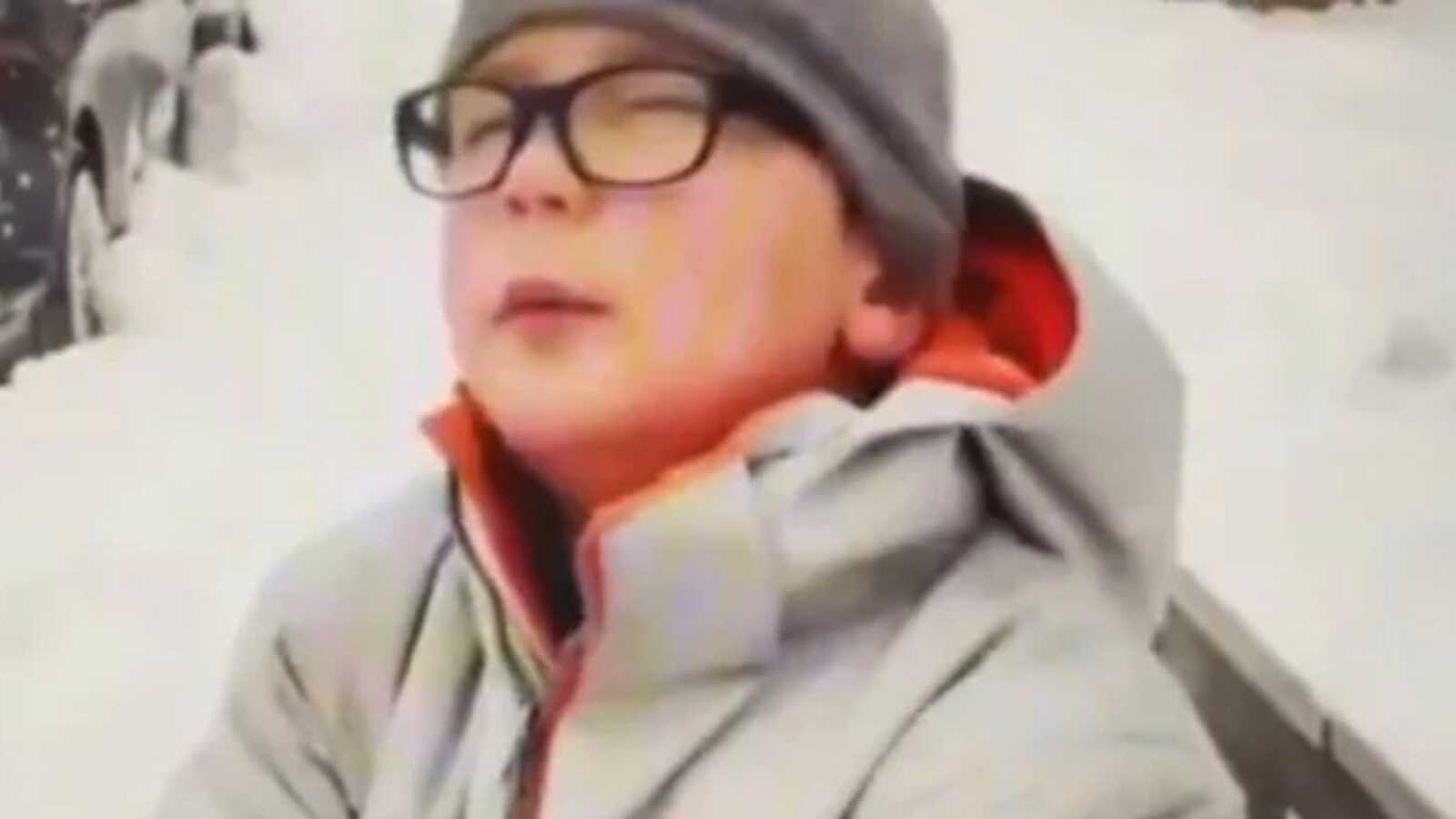 ‘Exhausted’ Boy Shoveling Snow Instant Meme After TV Crew Shows