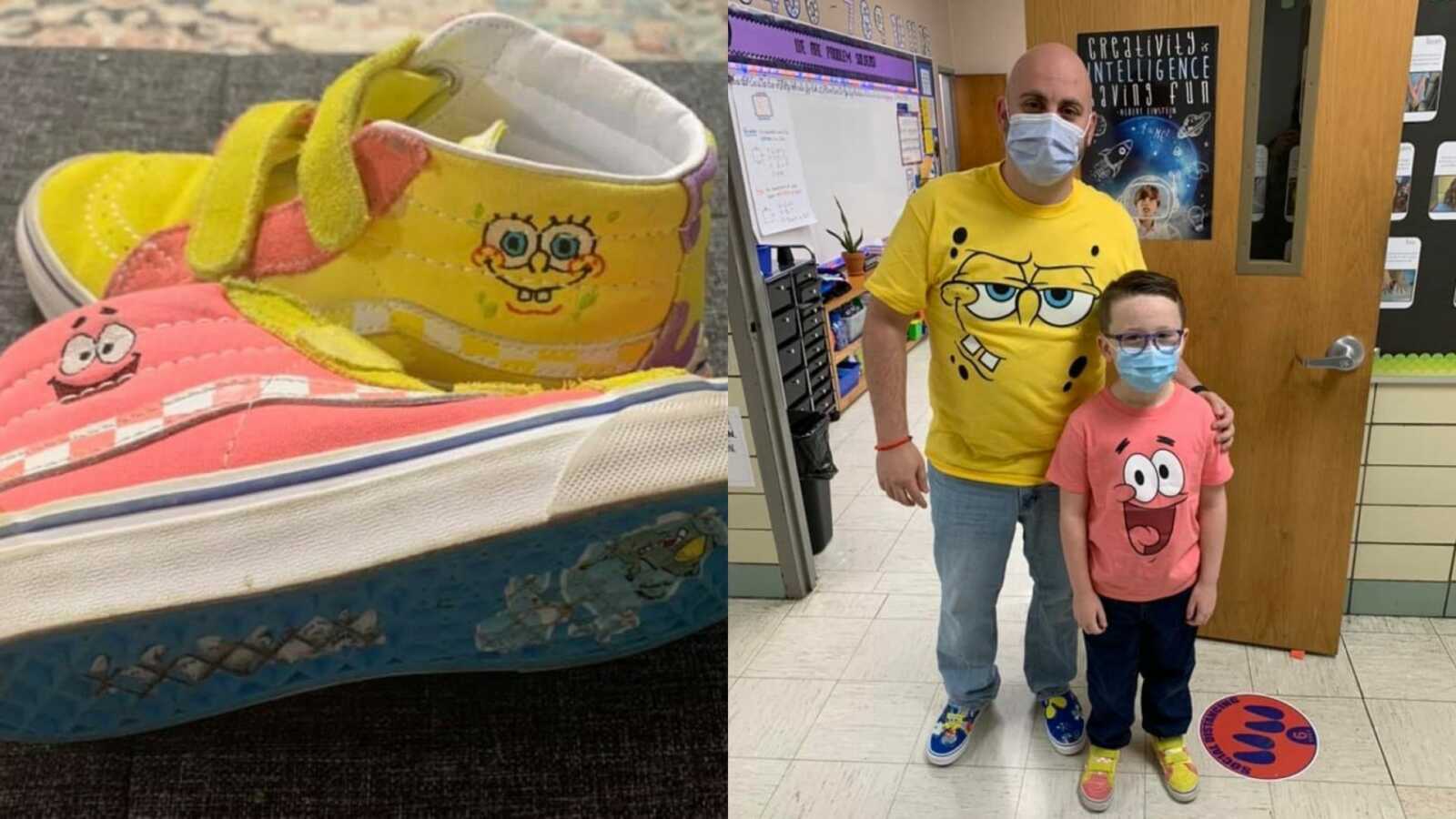 teacher matching spongebob vans with student